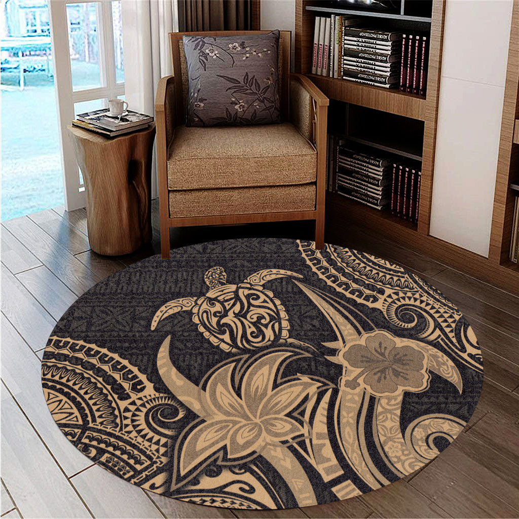 Hawaii Round Rug Honu Turtle Hibiscus Tribal Legacy