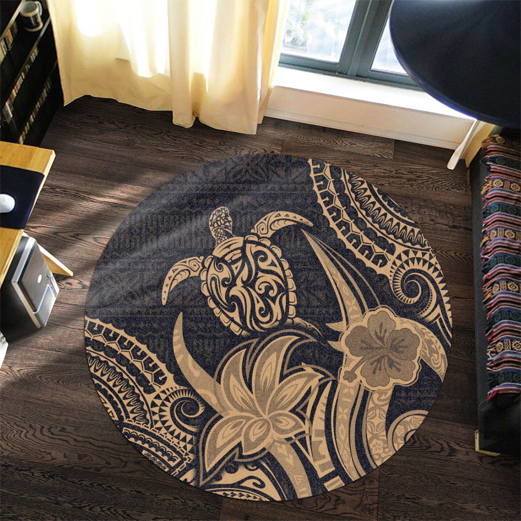 Hawaii Round Rug Honu Turtle Hibiscus Tribal Legacy