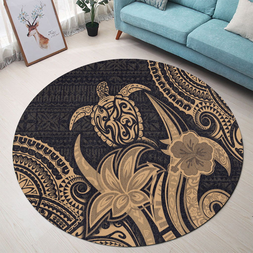 Hawaii Round Rug Honu Turtle Hibiscus Tribal Legacy