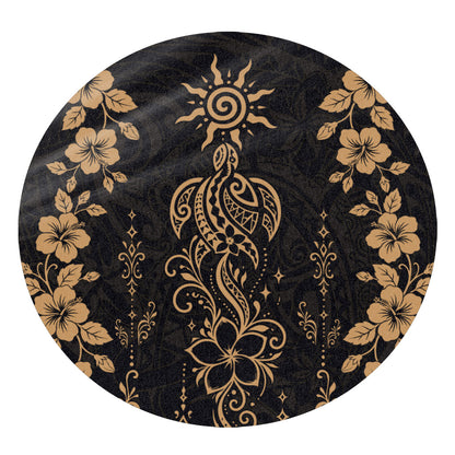 Hawaii Round Rug Vintage Honu Hibiscus Floral Elegance