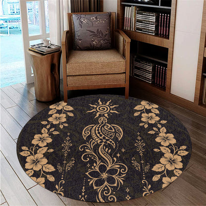 Hawaii Round Rug Vintage Honu Hibiscus Floral Elegance