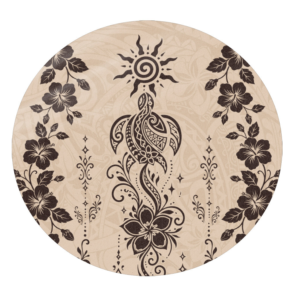 Hawaii Round Rug Vintage Honu Hibiscus Floral Elegance