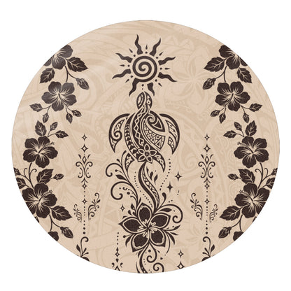 Hawaii Round Rug Vintage Honu Hibiscus Floral Elegance