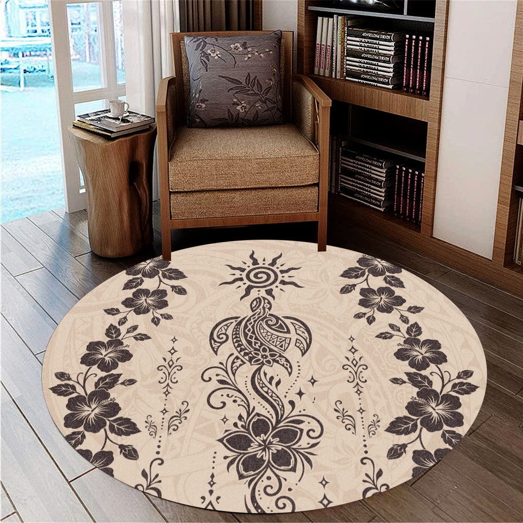 Hawaii Round Rug Vintage Honu Hibiscus Floral Elegance