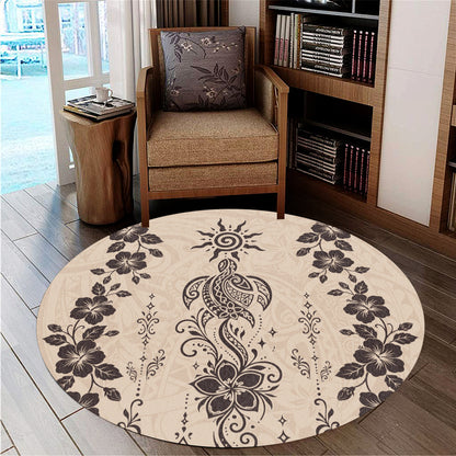 Hawaii Round Rug Vintage Honu Hibiscus Floral Elegance