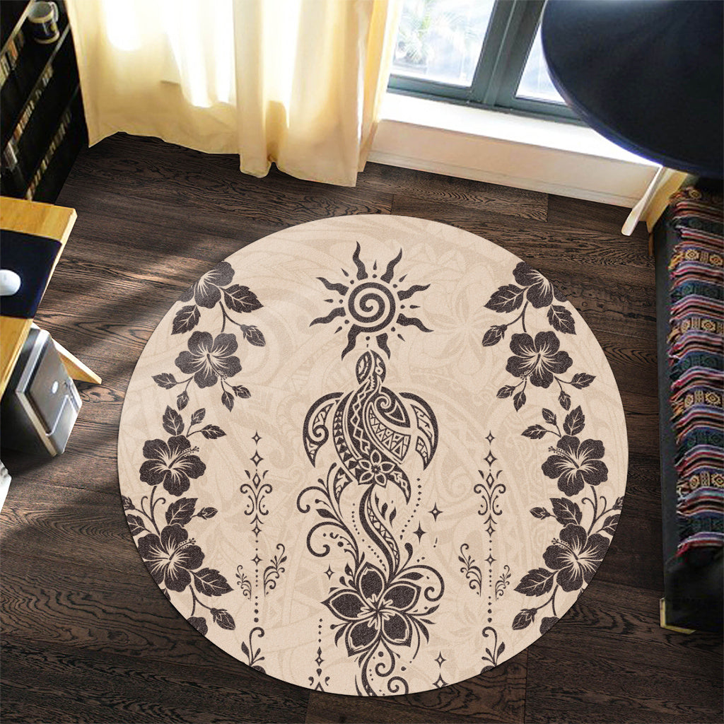 Hawaii Round Rug Vintage Honu Hibiscus Floral Elegance