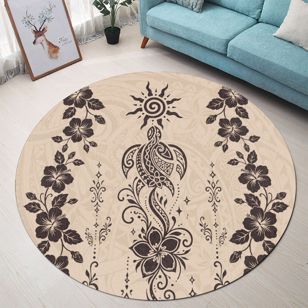 Hawaii Round Rug Vintage Honu Hibiscus Floral Elegance