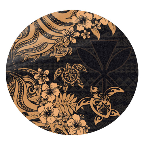 Hawaii Round Rug Kanaka Maoli Hibiscus Polynesian Tribal Turtle Print Style