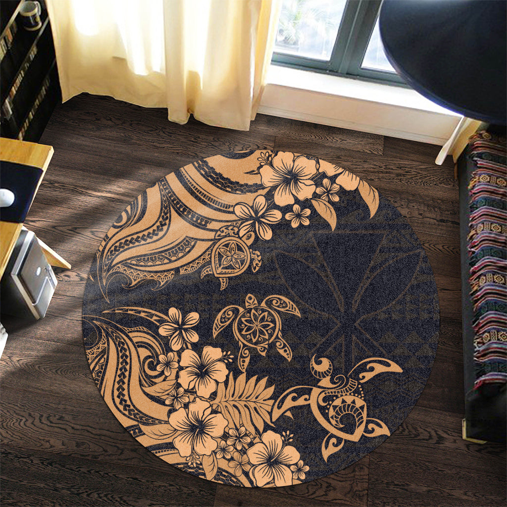 Hawaii Round Rug Kanaka Maoli Hibiscus Polynesian Tribal Turtle Print Style