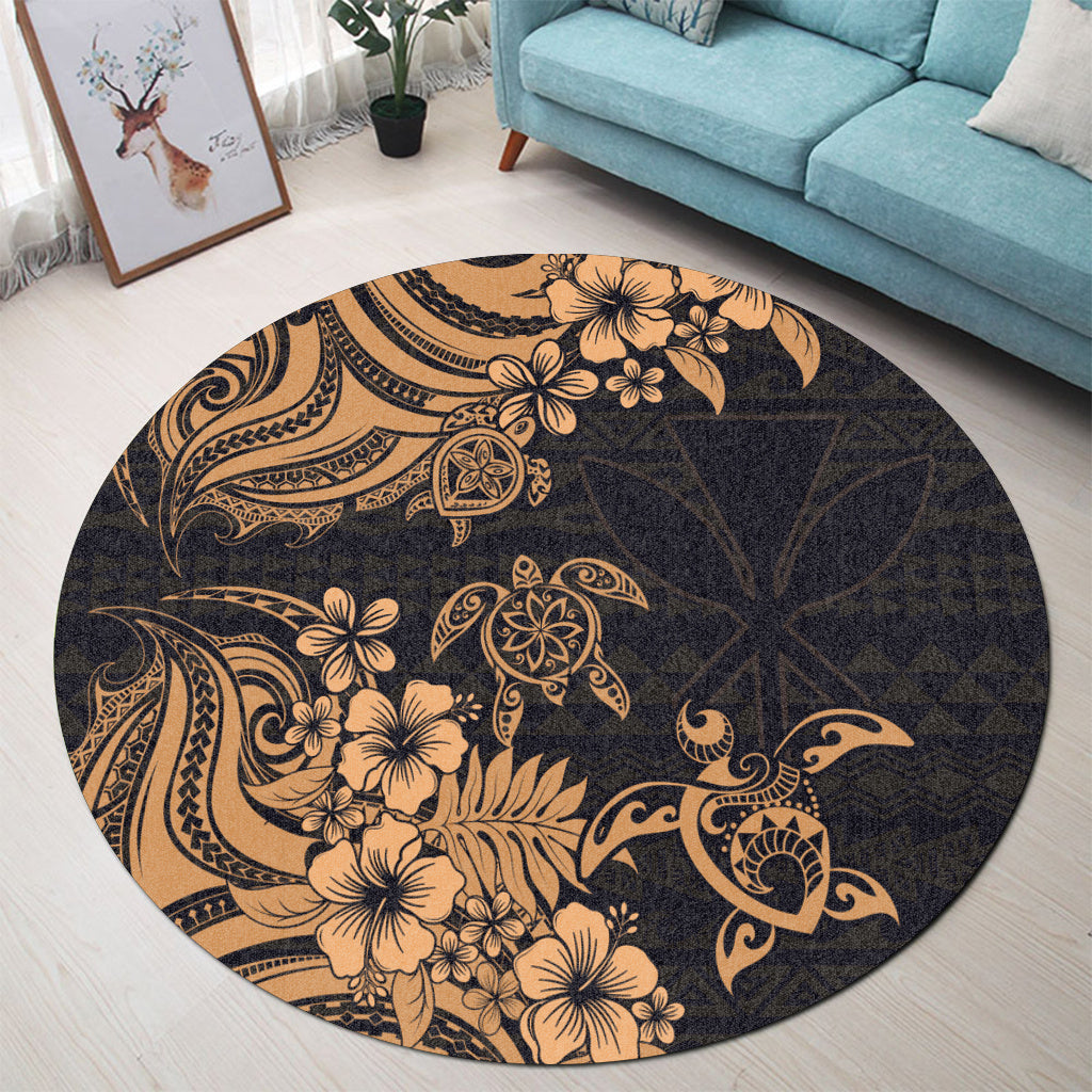 Hawaii Round Rug Kanaka Maoli Hibiscus Polynesian Tribal Turtle Print Style