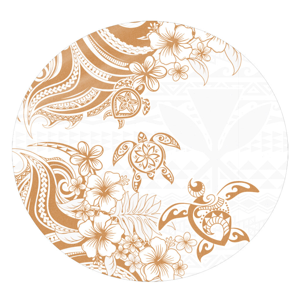 Hawaii Round Rug Kanaka Maoli Hibiscus Polynesian Tribal Turtle Print Style
