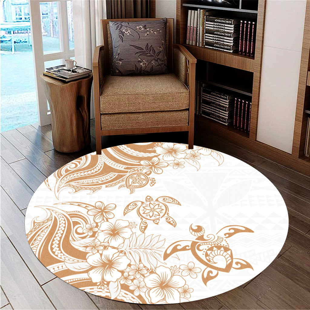 Hawaii Round Rug Kanaka Maoli Hibiscus Polynesian Tribal Turtle Print Style