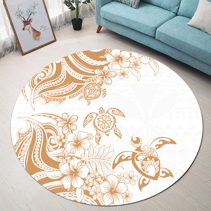 Hawaii Round Rug Kanaka Maoli Hibiscus Polynesian Tribal Turtle Print Style