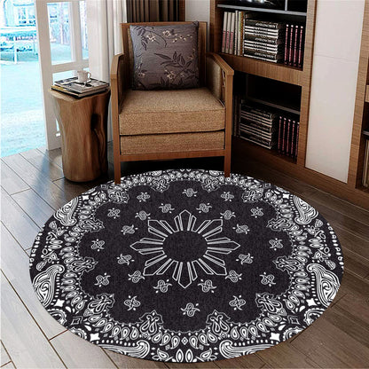 Philippines Filipinos Round Rug Sun Bandana Paisley Print Heritage