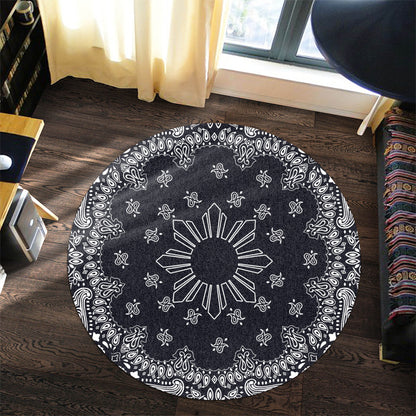 Philippines Filipinos Round Rug Sun Bandana Paisley Print Heritage