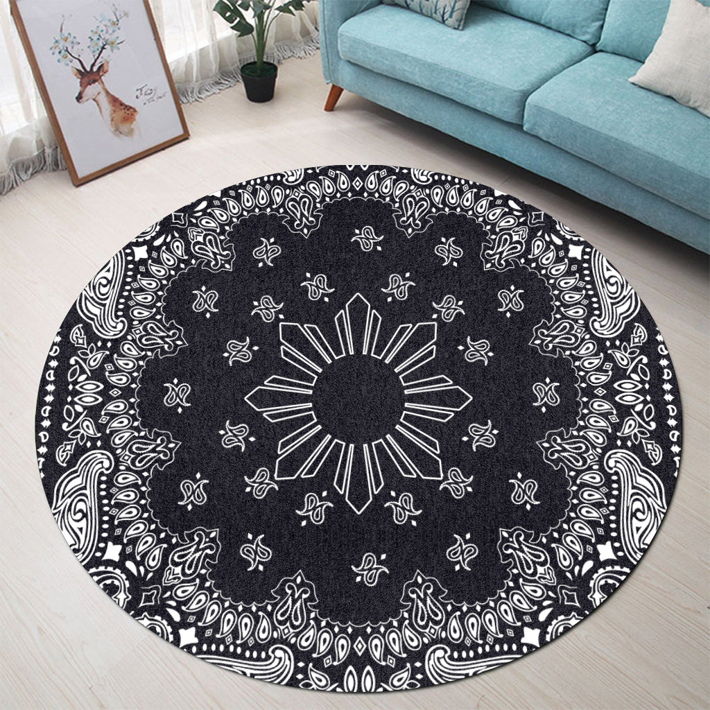 Philippines Filipinos Round Rug Sun Bandana Paisley Print Heritage