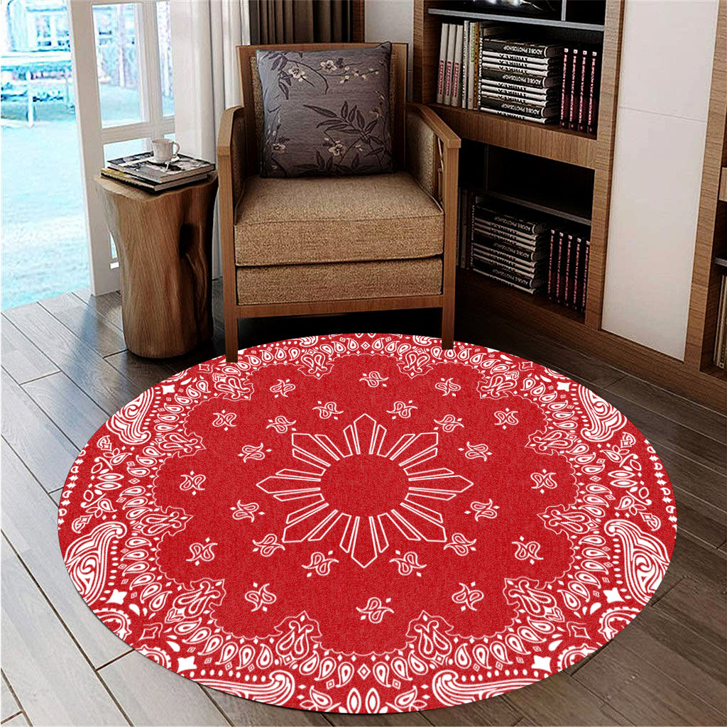 Philippines Filipinos Round Rug Sun Bandana Paisley Print Heritage