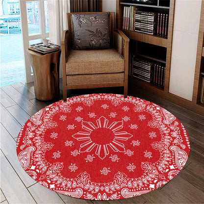 Philippines Filipinos Round Rug Sun Bandana Paisley Print Heritage