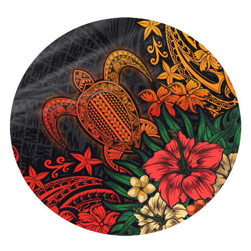 Hawaii Round Rug Turtle Hibiscus Polynesian Tribal Paradise