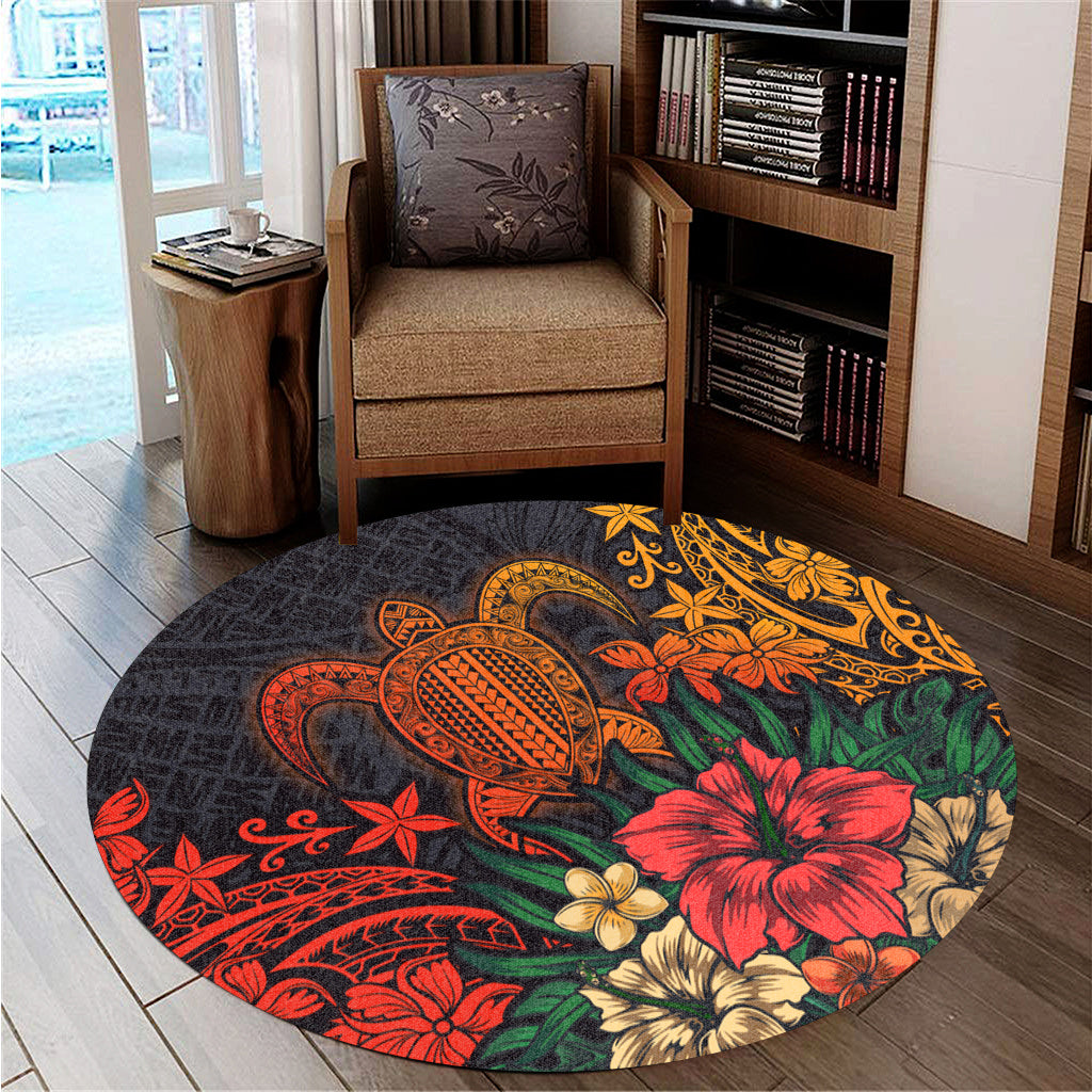 Hawaii Round Rug Turtle Hibiscus Polynesian Tribal Paradise