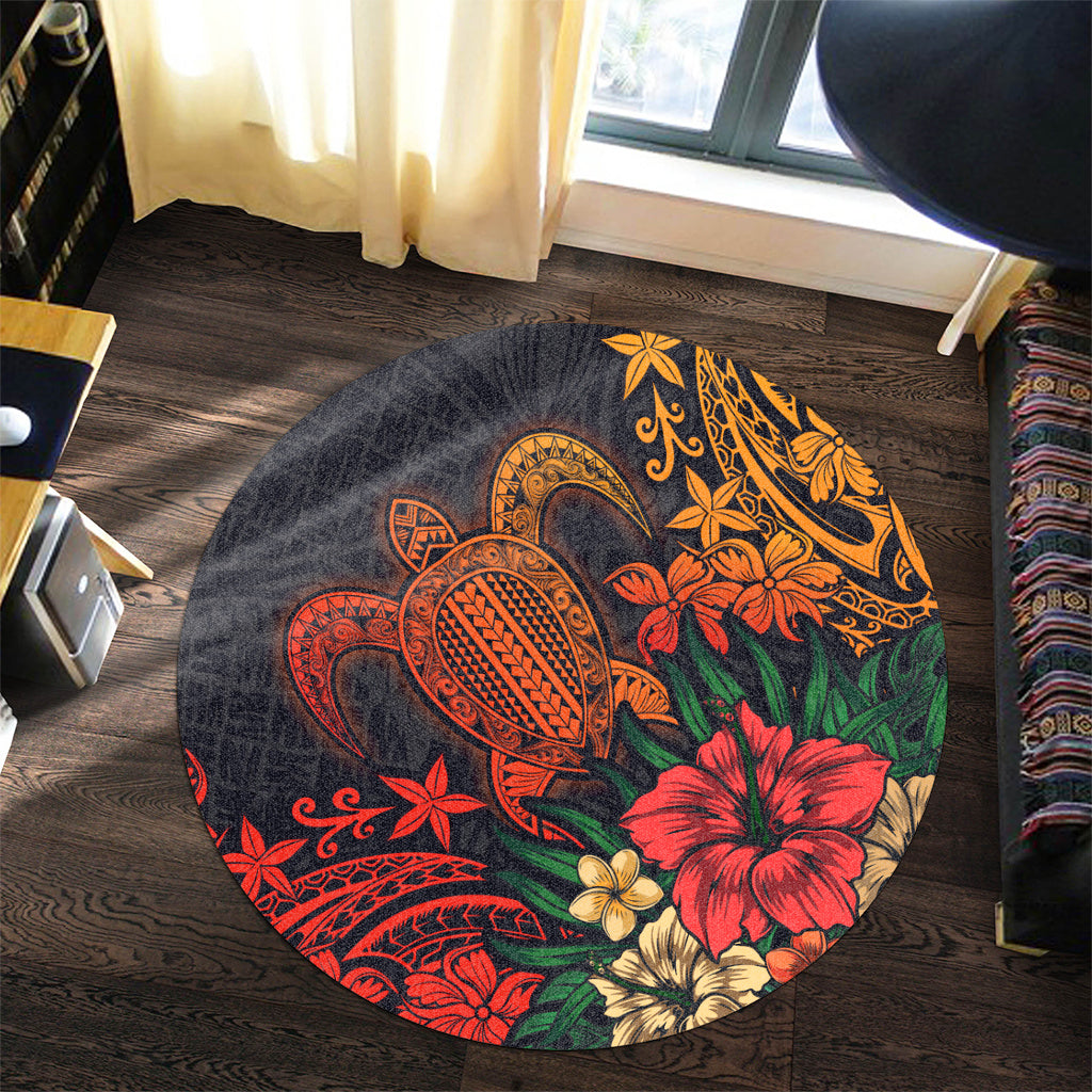 Hawaii Round Rug Turtle Hibiscus Polynesian Tribal Paradise