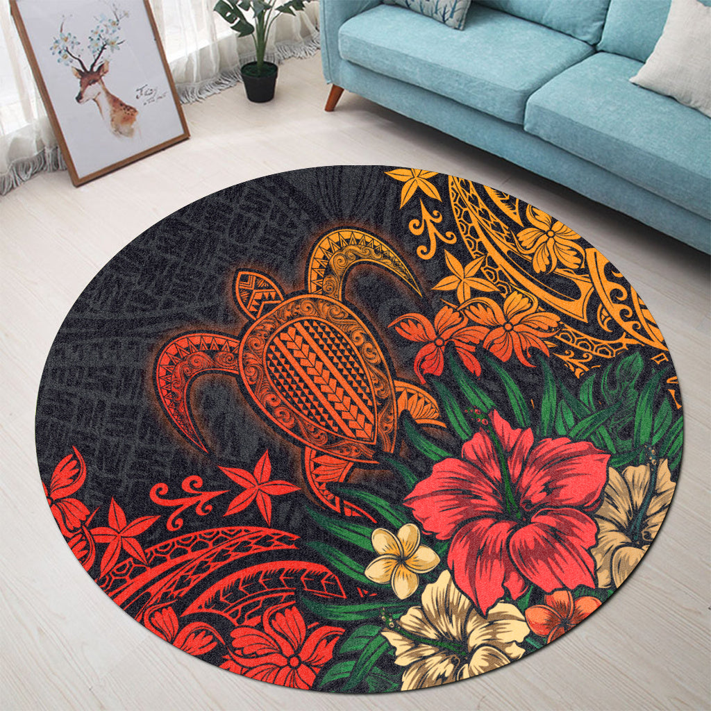 Hawaii Round Rug Turtle Hibiscus Polynesian Tribal Paradise