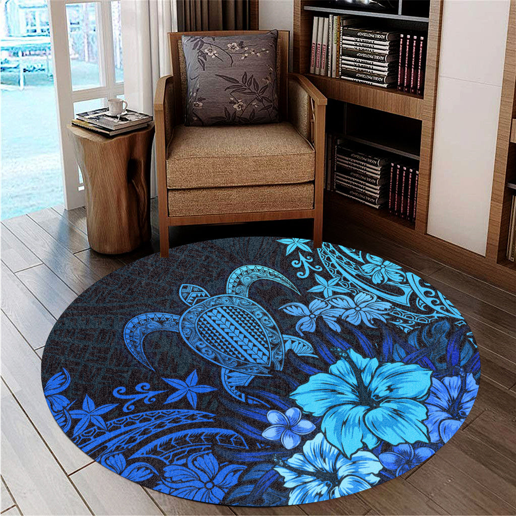 Hawaii Round Rug Turtle Hibiscus Polynesian Tribal Paradise