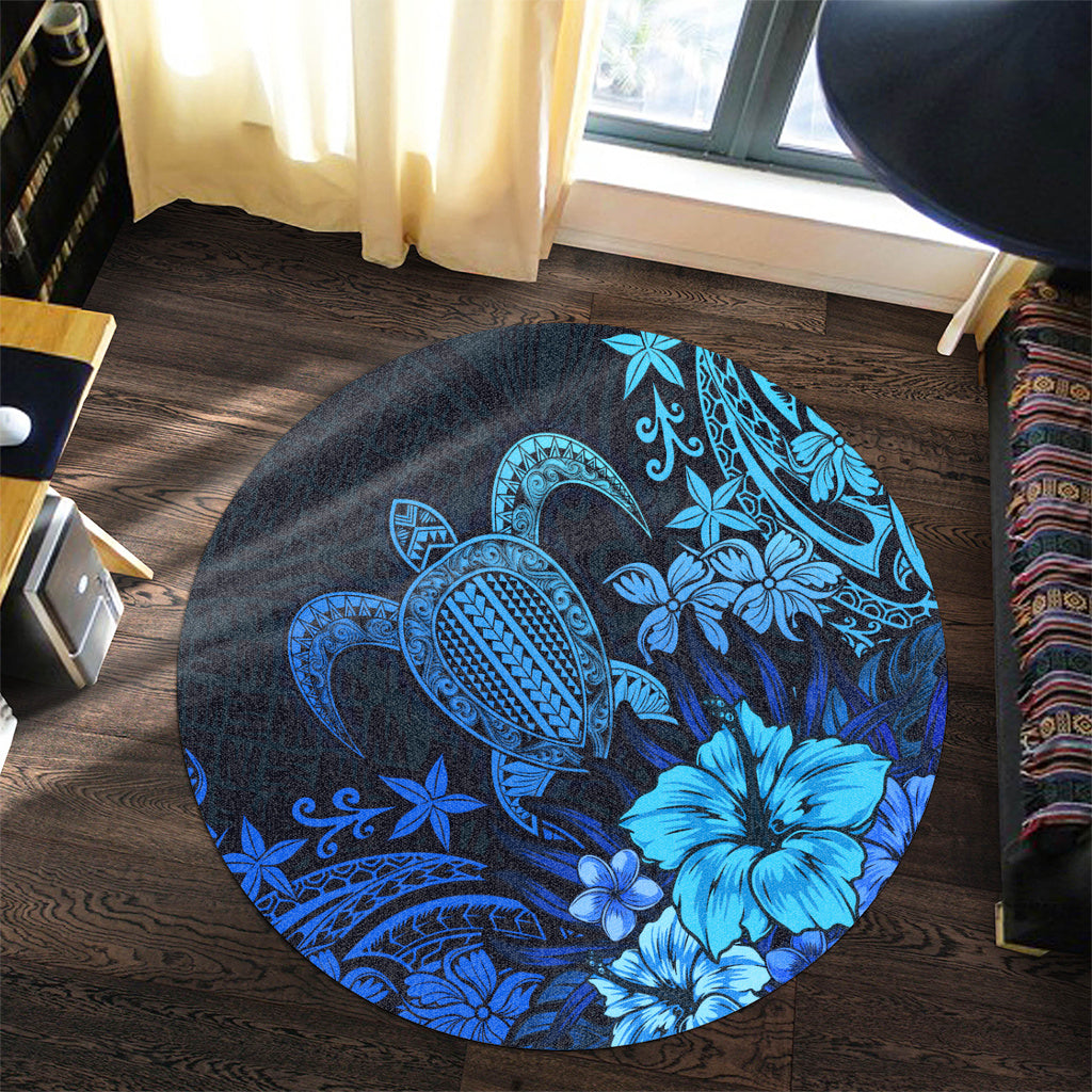 Hawaii Round Rug Turtle Hibiscus Polynesian Tribal Paradise