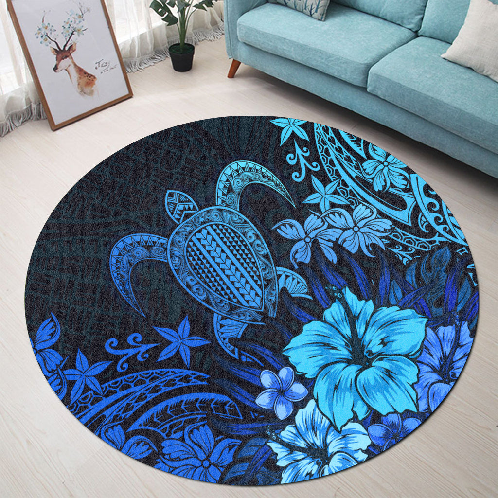 Hawaii Round Rug Turtle Hibiscus Polynesian Tribal Paradise