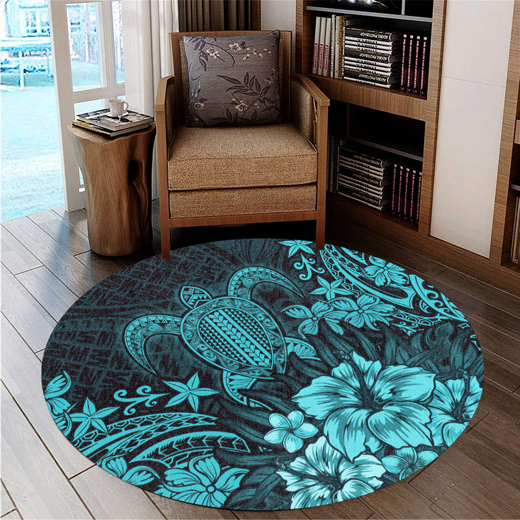 Hawaii Round Rug Turtle Hibiscus Polynesian Tribal Paradise