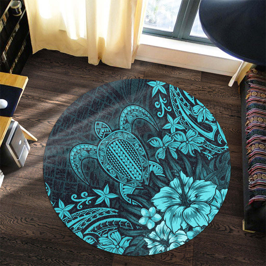 Hawaii Round Rug Turtle Hibiscus Polynesian Tribal Paradise