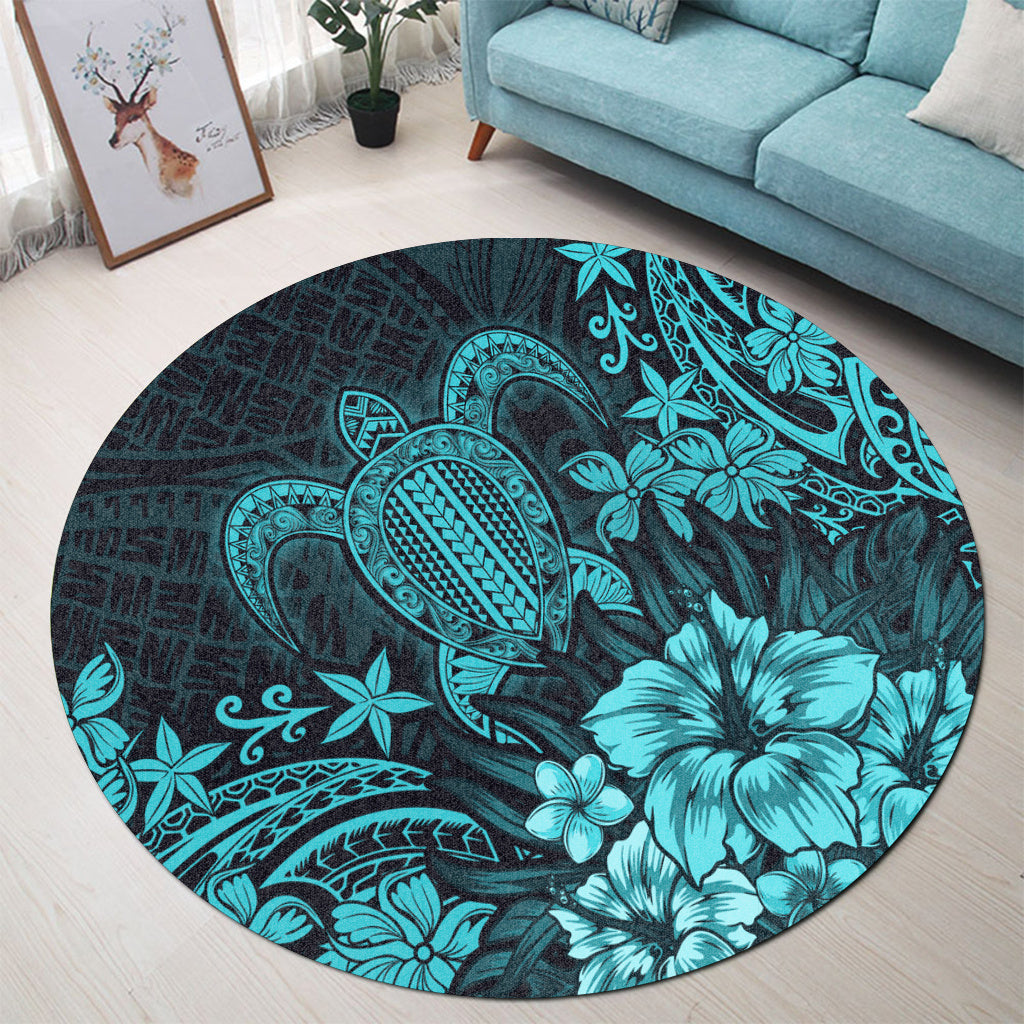 Hawaii Round Rug Turtle Hibiscus Polynesian Tribal Paradise
