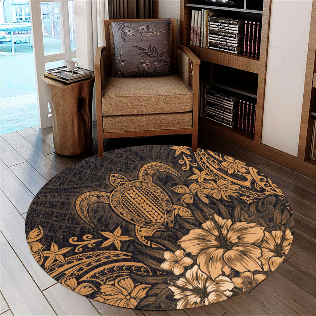 Hawaii Round Rug Turtle Hibiscus Polynesian Tribal Paradise