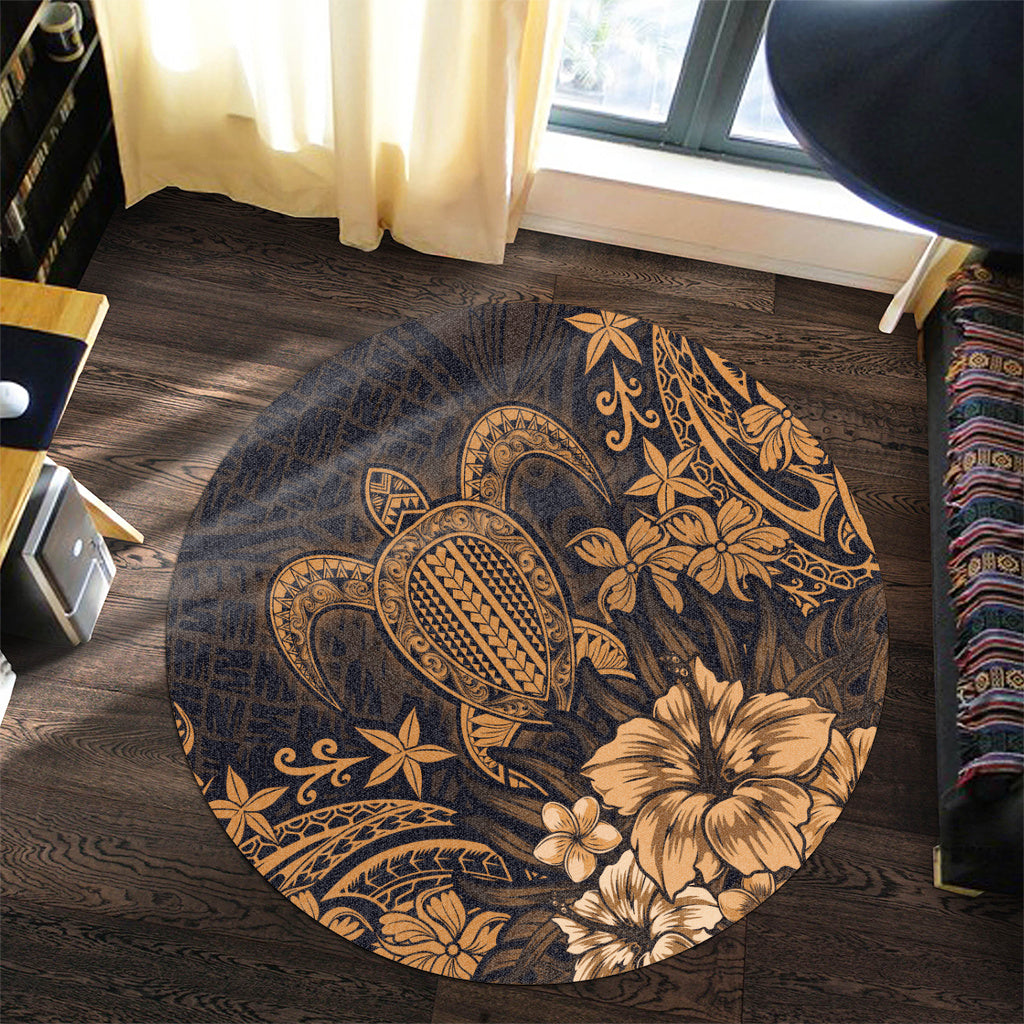 Hawaii Round Rug Turtle Hibiscus Polynesian Tribal Paradise