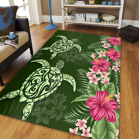 Hawaii Area Rug Polynesian Sea Turtle Hibiscus Tropical Style