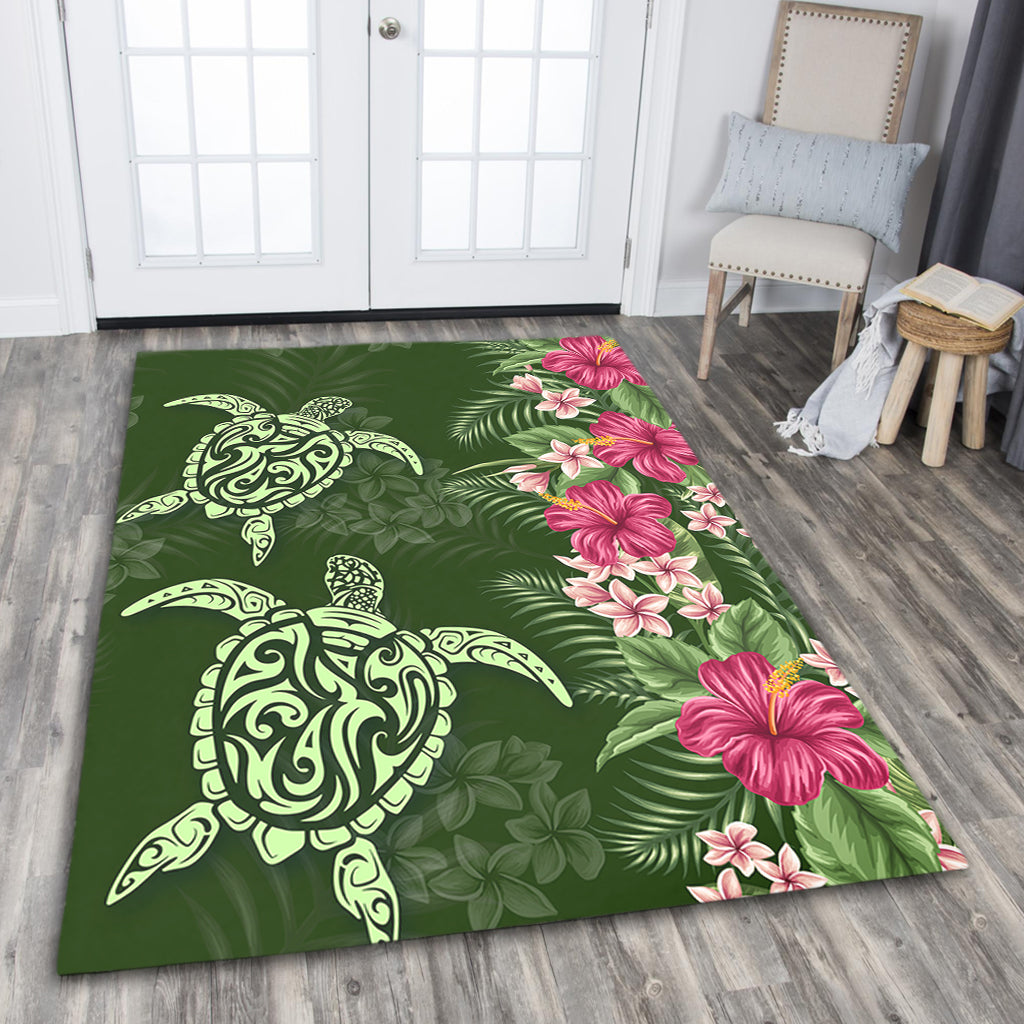 Hawaii Area Rug Polynesian Sea Turtle Hibiscus Tropical Style