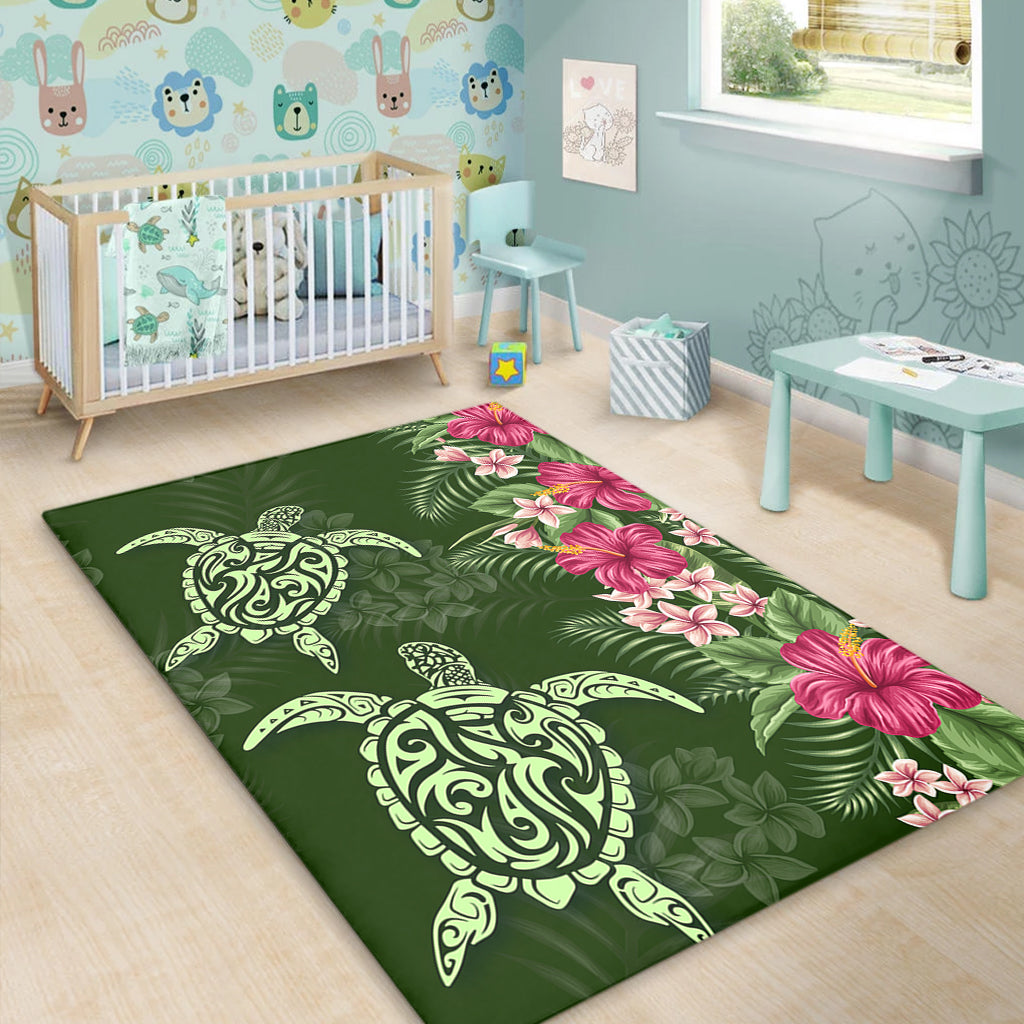 Hawaii Area Rug Polynesian Sea Turtle Hibiscus Tropical Style