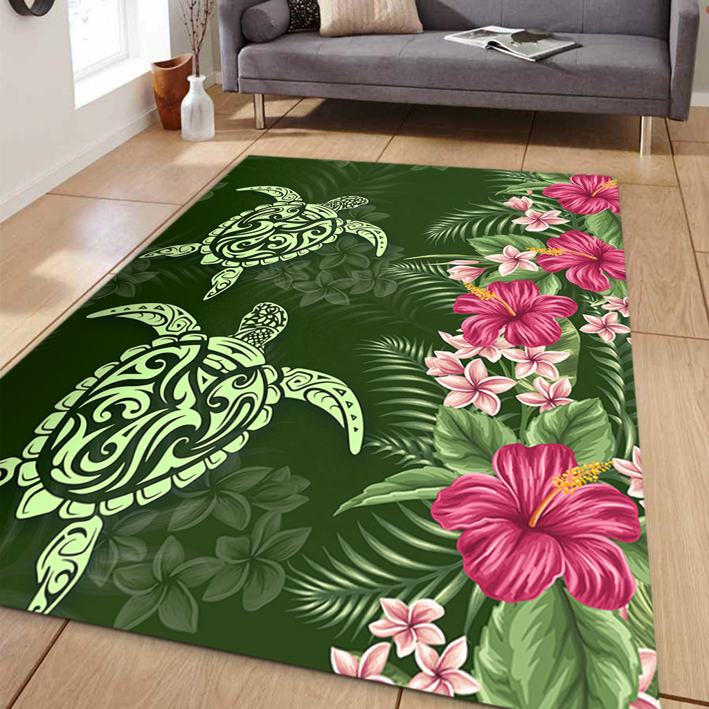 Hawaii Area Rug Polynesian Sea Turtle Hibiscus Tropical Style