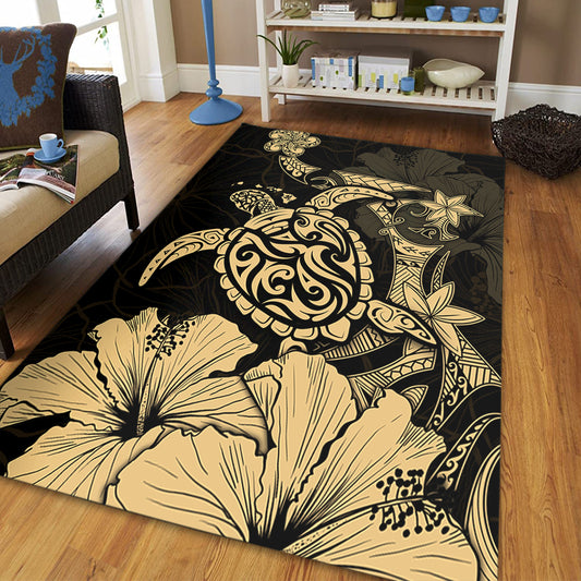 Hawaii Area Rug Golden Honu Hibiscus Serenity Style