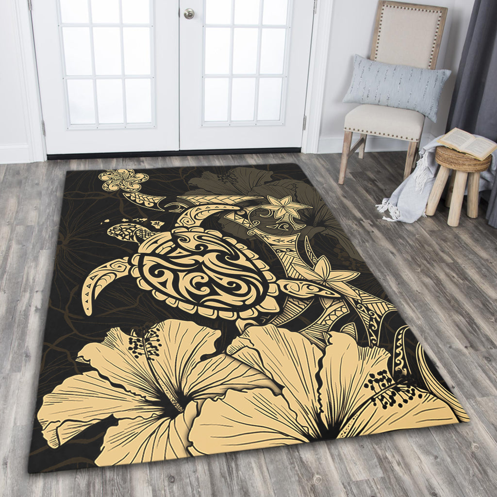 Hawaii Area Rug Golden Honu Hibiscus Serenity Style