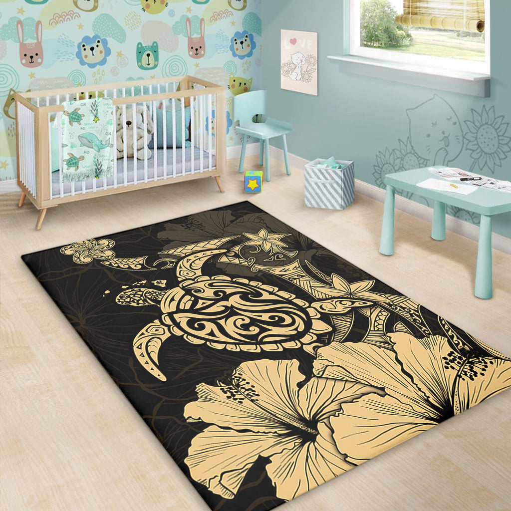 Hawaii Area Rug Golden Honu Hibiscus Serenity Style