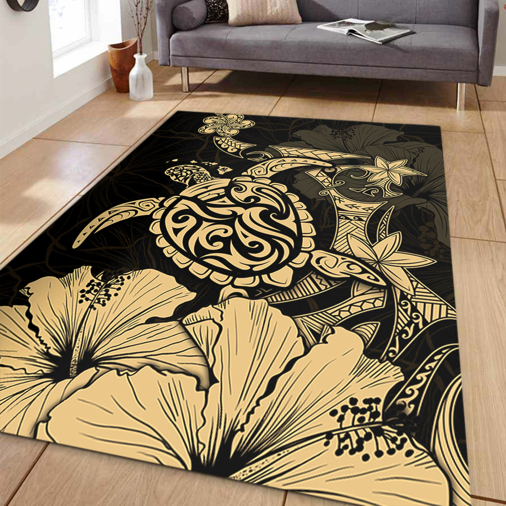 Hawaii Area Rug Golden Honu Hibiscus Serenity Style