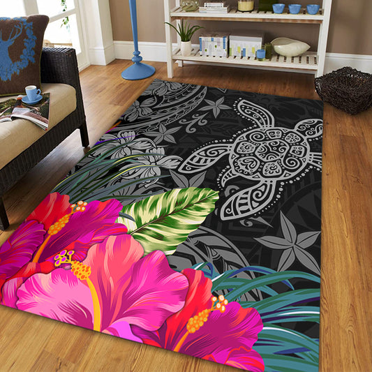 Hawaii Area Rug Tropical Honu Hibiscus Garden Style