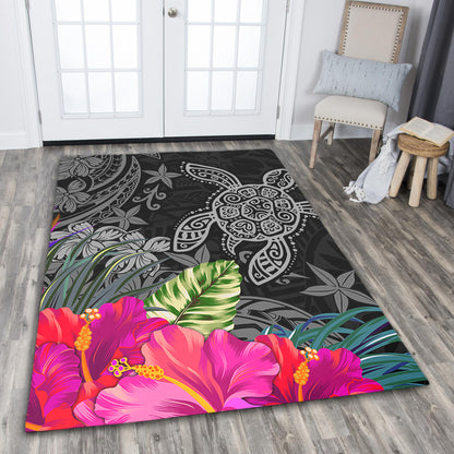 Hawaii Area Rug Tropical Honu Hibiscus Garden Style