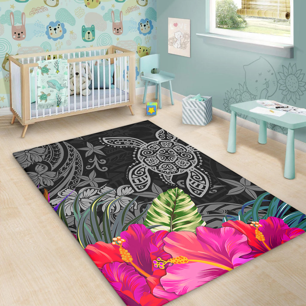 Hawaii Area Rug Tropical Honu Hibiscus Garden Style