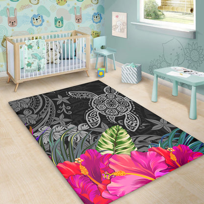 Hawaii Area Rug Tropical Honu Hibiscus Garden Style