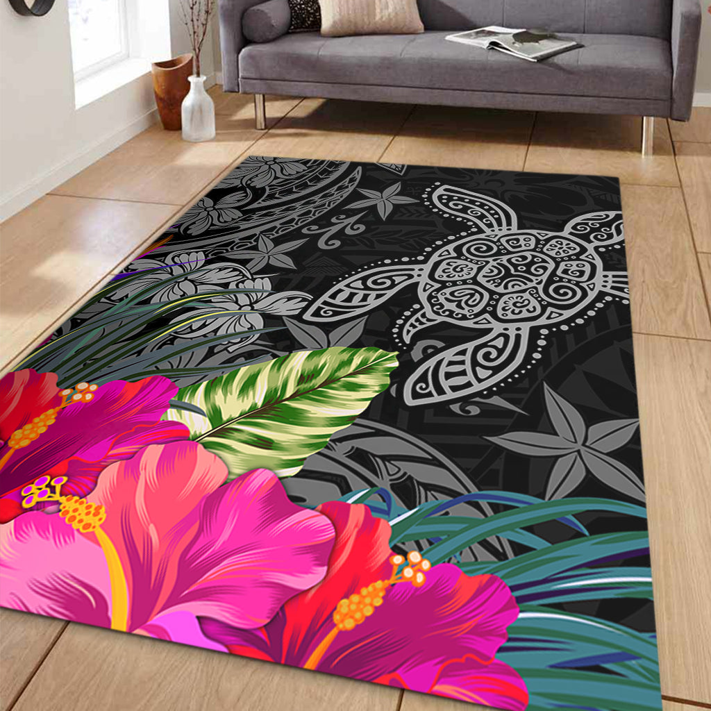 Hawaii Area Rug Tropical Honu Hibiscus Garden Style
