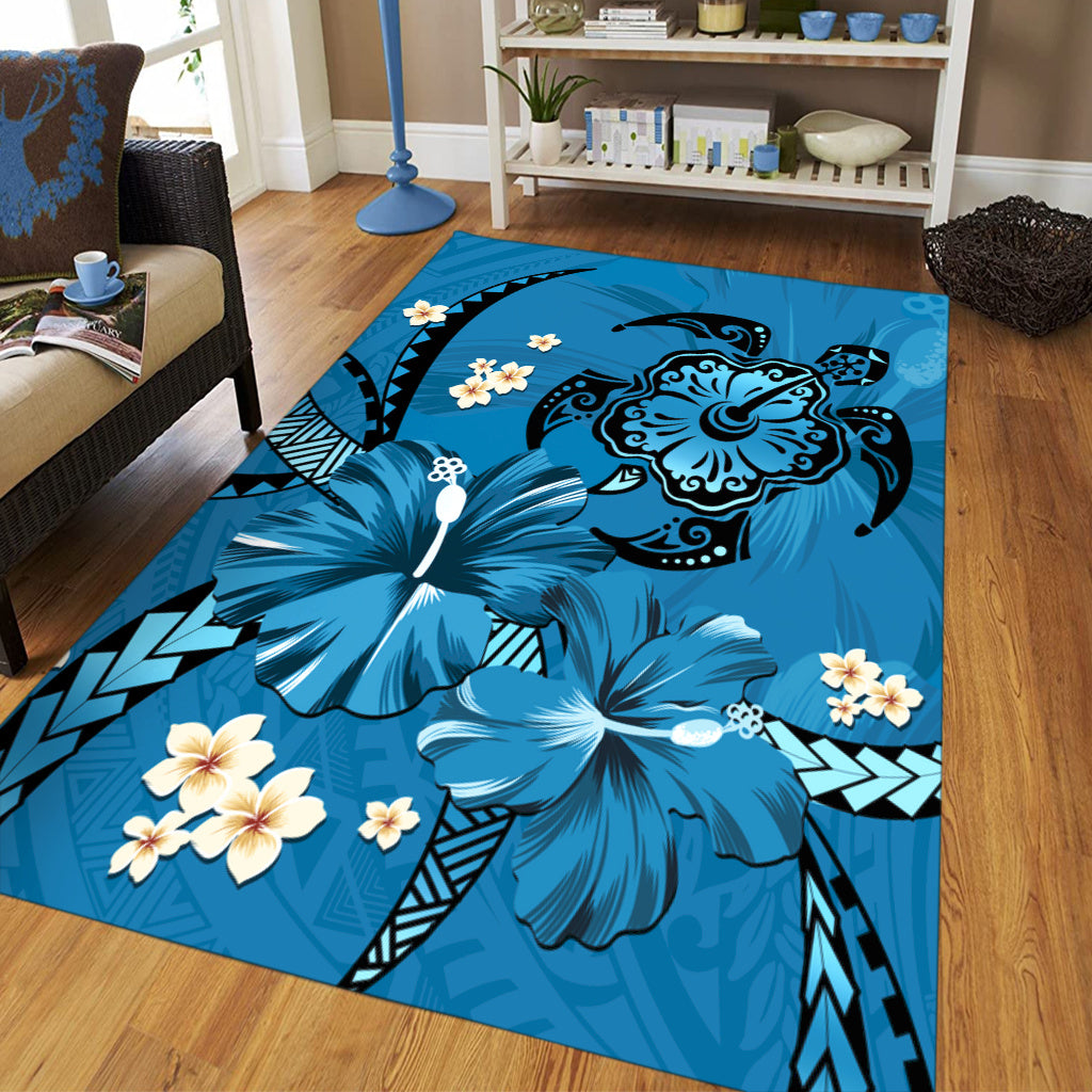 Hawaii Area Rug Blue Honu Hibiscus Island Harmony