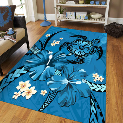 Hawaii Area Rug Blue Honu Hibiscus Island Harmony