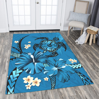 Hawaii Area Rug Blue Honu Hibiscus Island Harmony